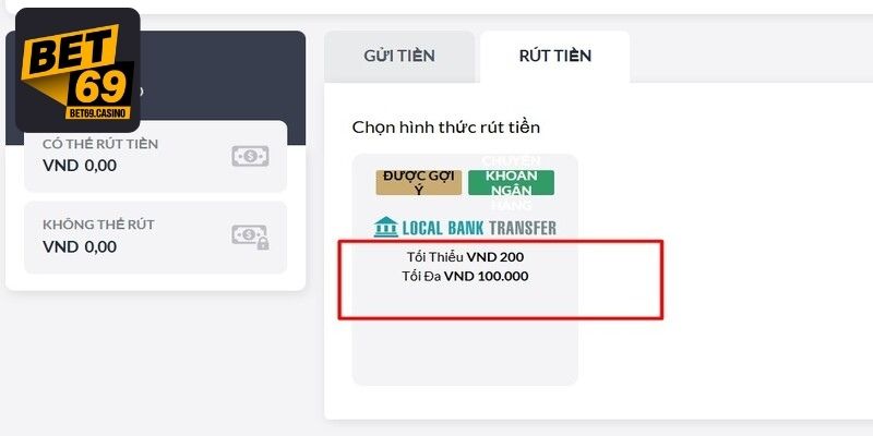 Số tiền rút phải nằm trong hạn mức nhà cái quy định